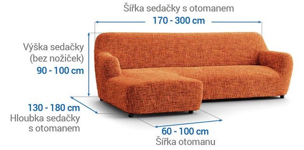 Bielastické poťahy GRAFITI NOVÉ tehlové sedačka s otomanom vľavo (š. 170 - 300 cm)