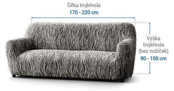 Bielastické poťahy UNIVERSO NOVÉ žíhané čiernobiele trojkreslo (š. 170 - 220 cm)
