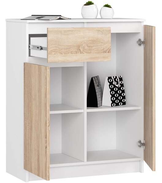 Ak furniture Komoda Kiara 80 cm 2 skrinky a 1 zásuvka biela/dub sonoma