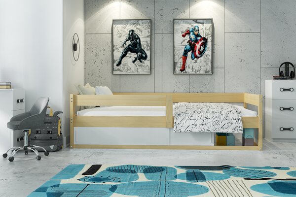 Posteľ HUGO 160x80cm - Borovica (Posuvné dvierka BIELE)