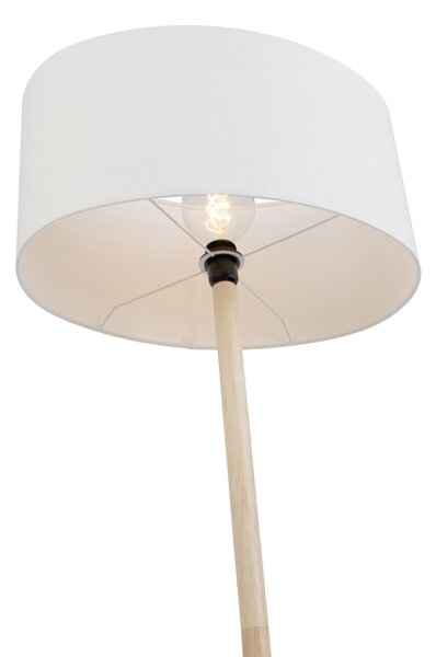 Drevená stojaca lampa s oválnym ľanovým tienidlom biela 50cm - Mels