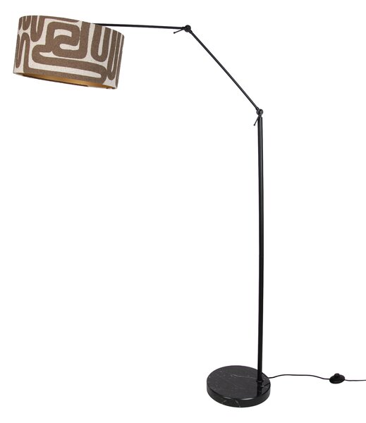 Nastaviteľná čierna stojaca lampa s hnedým a béžovým pruhovaným tienidlom 50 cm - Editor