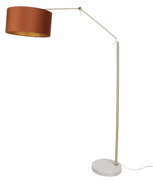Stojacia lampa zlatá nastaviteľná s oranžovým tienidlom a zlatým interiérom 50cm - Editor