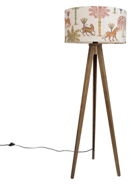 Drevená stojaca lampa s viacfarebným tienidlom so zvieracou potlačou 50 cm - Tripod Classic