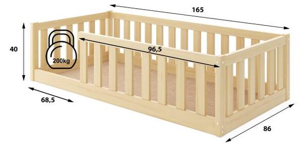 HRUŠKA Detská posteľ BELLA SIMA 160x80 Montessori z masívu – prírodná borovica