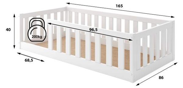 HRUŠKA Detská posteľ BELLA SIMA 160x80 Montessori z masívu – biela