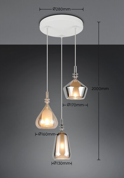 Trio T349430317 závesné stropné svietidlo ALDEA | 3x10W E14 | na lanku | žltá | biela | pestrofarebná