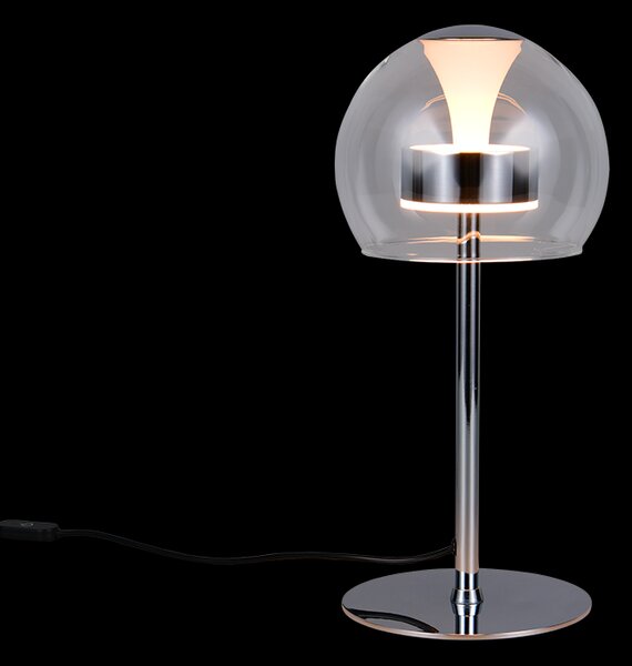 Trio T531610106 LED stolná lampička FLYNT | 8W integrovaný LED zdroj | 1x880lm | 2300+3000+4000K | vypínač | stmievač | chróm | číra