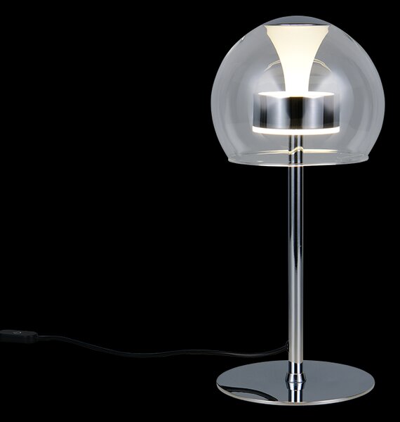 Trio T531610106 LED stolná lampička FLYNT | 8W integrovaný LED zdroj | 1x880lm | 2300+3000+4000K | vypínač | stmievač | chróm | číra