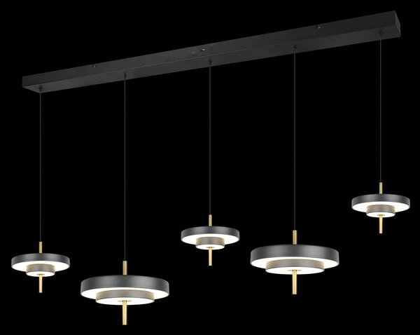Trio T340210580 LED závesné stropné svietidlo KEATON | 50W integrovaný LED zdroj | 1x5900lm | 2300+3000+4000K | na lanku | Trio - SwitchDimmer | čierna | zlatá