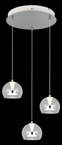 Trio T331630306 LED závesné stropné svietidlo FLYNT | 8W integrovaný LED zdroj | 3x880lm | 2300+3000+4000K | na lanku | Trio - SwitchDimmer | chróm | číra