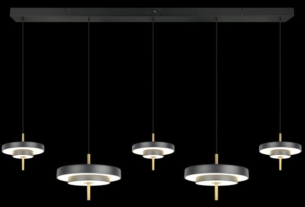 Trio T340210580 LED závesné stropné svietidlo KEATON | 50W integrovaný LED zdroj | 1x5900lm | 2300+3000+4000K | na lanku | Trio - SwitchDimmer | čierna | zlatá
