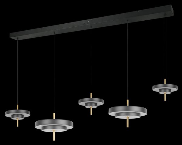 Trio T340210580 LED závesné stropné svietidlo KEATON | 50W integrovaný LED zdroj | 1x5900lm | 2300+3000+4000K | na lanku | Trio - SwitchDimmer | čierna | zlatá