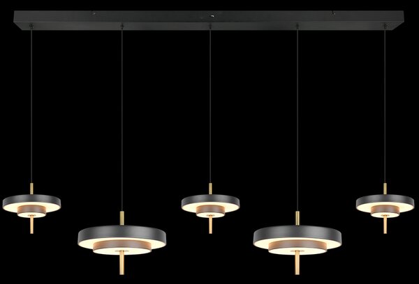 Trio T340210580 LED závesné stropné svietidlo KEATON | 50W integrovaný LED zdroj | 1x5900lm | 2300+3000+4000K | na lanku | Trio - SwitchDimmer | čierna | zlatá