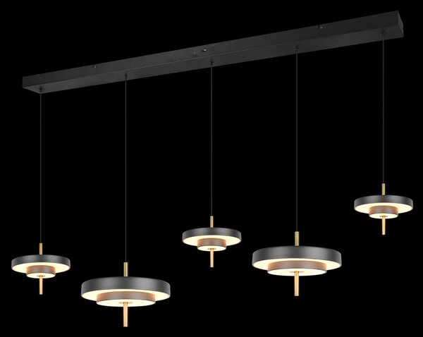 Trio T340210580 LED závesné stropné svietidlo KEATON | 50W integrovaný LED zdroj | 1x5900lm | 2300+3000+4000K | na lanku | Trio - SwitchDimmer | čierna | zlatá