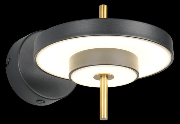 Trio T240270180 LED nástenné svietidlo KEATON | 10W integrovaný LED zdroj | 1x1200lm | 2300+3000+4000K | Trio - SwitchDimmer | čierna | zlatá