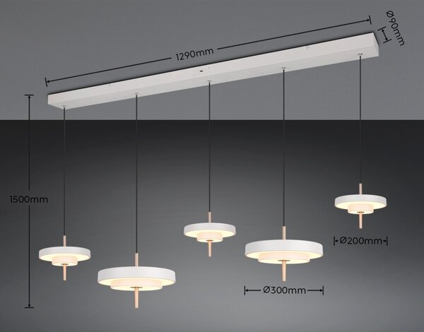 Trio T340210576 LED závesné stropné svietidlo KEATON | 50W integrovaný LED zdroj | 1x5900lm | 2300+3000+4000K | na lanku | Trio - SwitchDimmer | sivá
