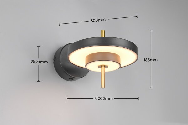 Trio T240270180 LED nástenné svietidlo KEATON | 10W integrovaný LED zdroj | 1x1200lm | 2300+3000+4000K | Trio - SwitchDimmer | čierna | zlatá