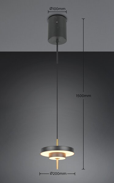 Trio T340210180 LED závesné stropné svietidlo KEATON | 10W integrovaný LED zdroj | 1x1200lm | 2300+3000+4000K | Trio - SwitchDimmer | čierna | zlatá