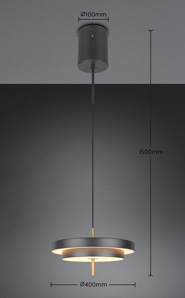 Trio T340219180 LED stojacia lampa KEATON | 34W integrovaný LED zdroj | 1x4000lm | 2300+3000+4000K | na lanku | Trio - SwitchDimmer | čierna | zlatá