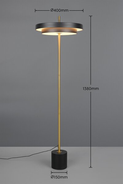 Trio T440210180 LED stojacia lampa KEATON | 21W integrovaný LED zdroj | 1x2400lm | 2300+3000+4000K | vypínač | stmievač | čierna | zlatá
