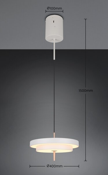 Trio T340219176 LED závesné stropné svietidlo KEATON | 34W integrovaný LED zdroj | 1x4000lm | 2300+3000+4000K | na lanku | Trio - SwitchDimmer | sivá