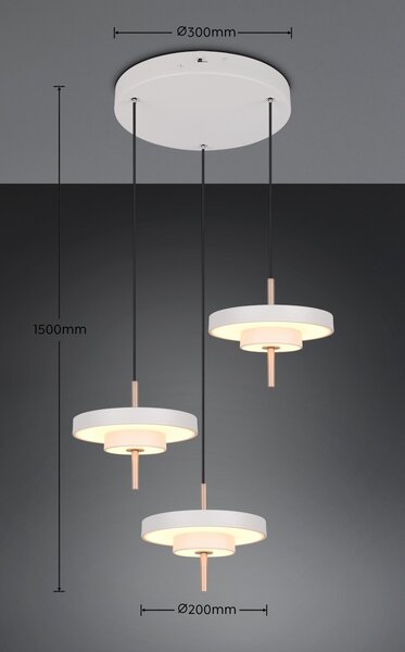 Trio T340230376 LED závesné stropné svietidlo KEATON | 10W integrovaný LED zdroj | 3x1200lm | 2300+3000+4000K | Trio - SwitchDimmer | sivá