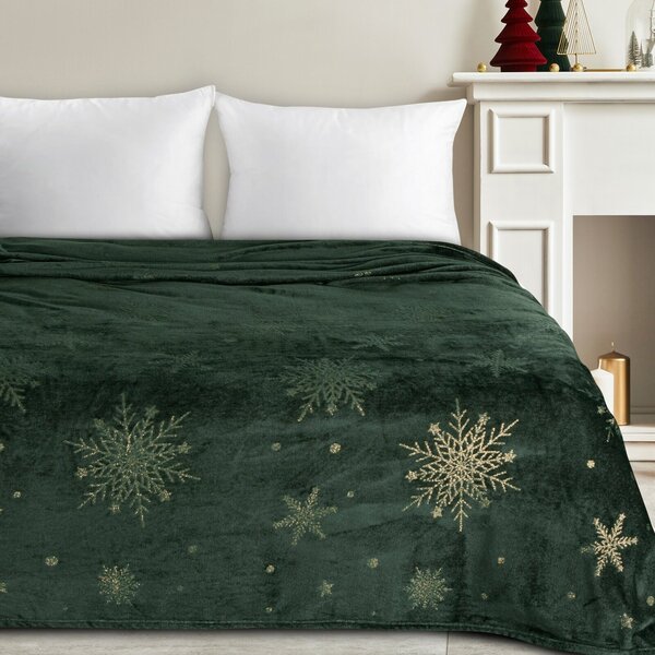 VIANOČNÁ FLANELOVÁ DEKA SNOW GOLD 150X200 CM VZOROVANÁ