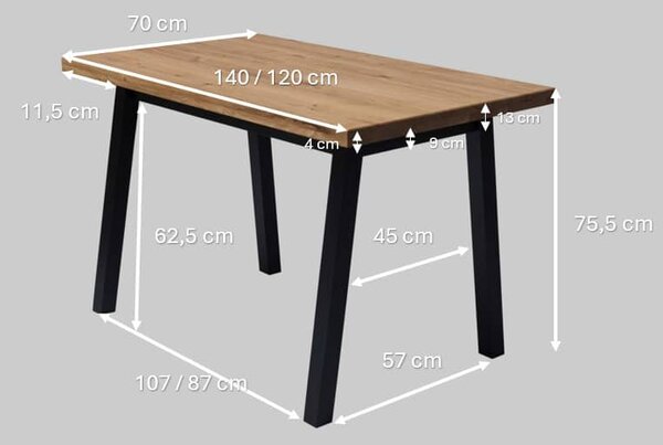 Dubový jedálenský stôl Visby - 1200x700 mm
