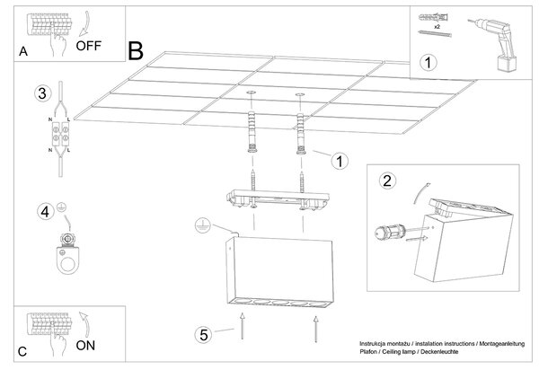 Stropné LED svietidlo Sole, 5x LED 11w, 4000k, b