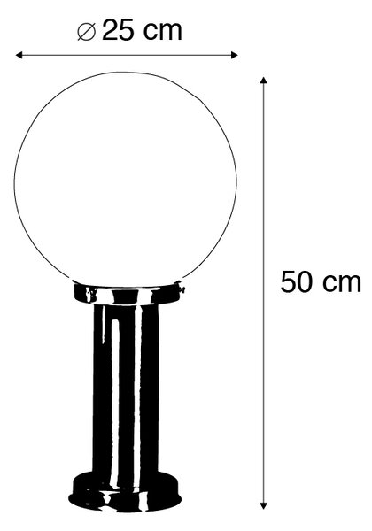 Vonkajšia lampa oceľ nerez 50 cm - Sfera so zemným hrotom a káblovou objímkou