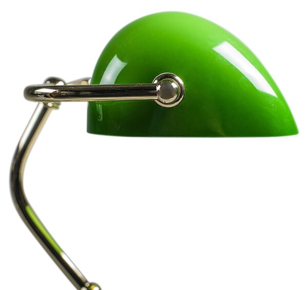 Klasická stolná lampa/lampa notára mosadz s zeleným sklom - Banker