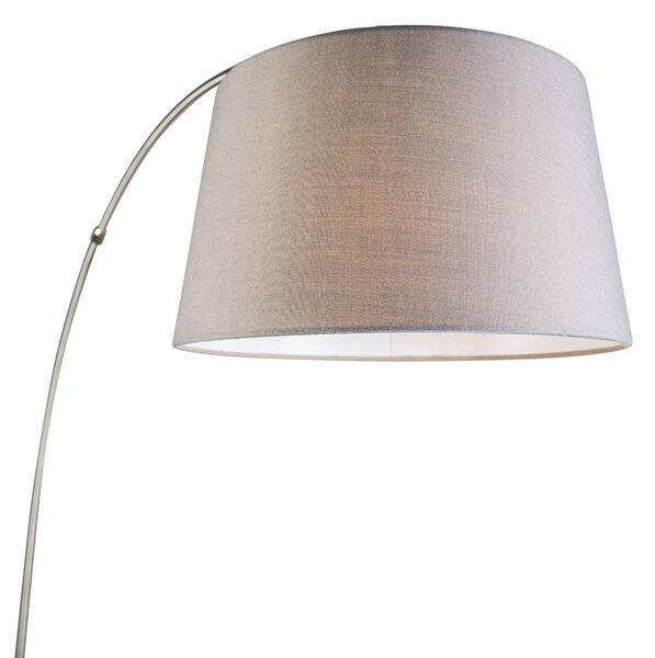 Moderná oblúková lampa oceľ s sivým látkovým tienidlom - Arc Basic
