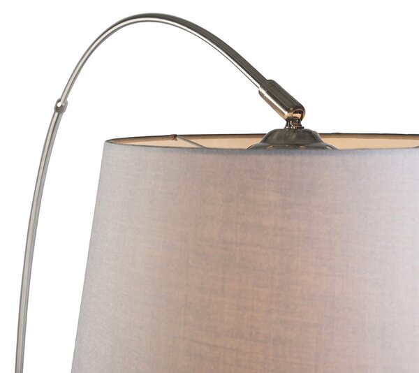 Moderná oblúková lampa oceľ s sivým látkovým tienidlom - Arc Basic
