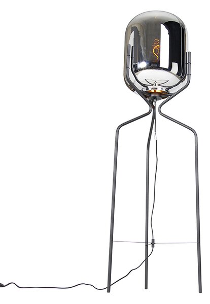 Dizajnová stojaca lampa čierna s dymovým sklom - Bliss