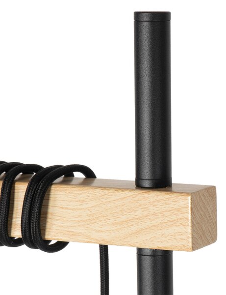 Rustikálna stojaca lampa čierna s drevom 2-svetlo - Chon
