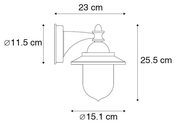 Klasická vonkajšia nástenná lampa čierna IP44 - Oxford
