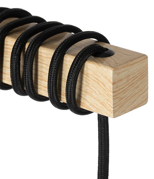Rustikálna stojaca lampa čierna s drevom 2-svetlo - Chon