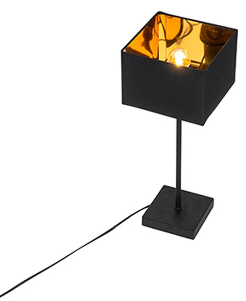 Moderná stolná lampa čierna s tienidlom z látky čierna so zlatom - VT 1