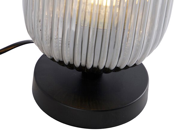 Art Deco stolná lampa čierna s dymovým sklom - Banci