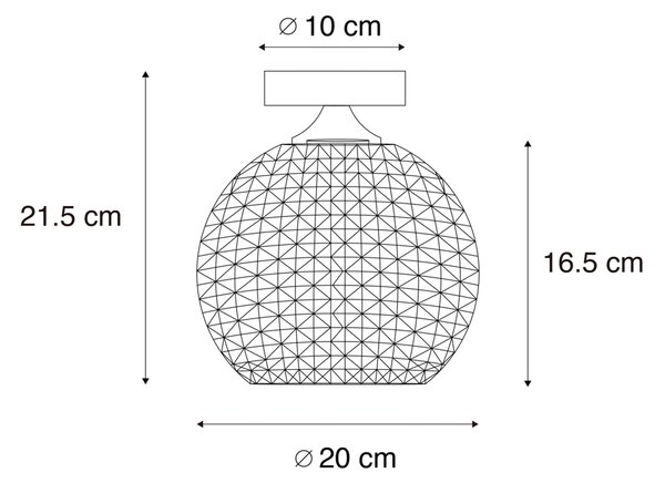 Stropné svietidlo v štýle Art Deco čierne s dymovým sklom - Sphere