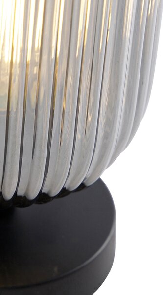 Art Deco stolná lampa čierna s dymovým sklom - Banci