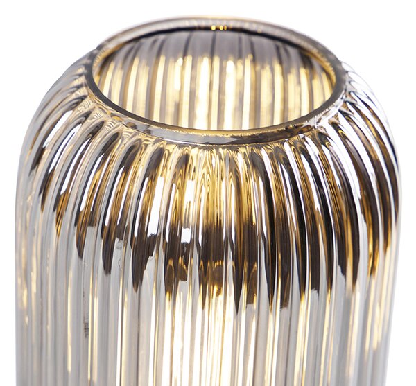 Art Deco stolná lampa čierna s dymovým sklom - Banci