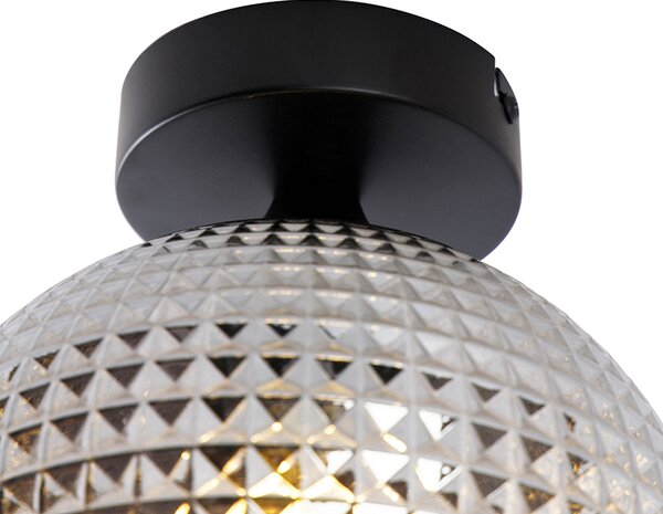 Stropné svietidlo v štýle Art Deco čierne s dymovým sklom - Sphere