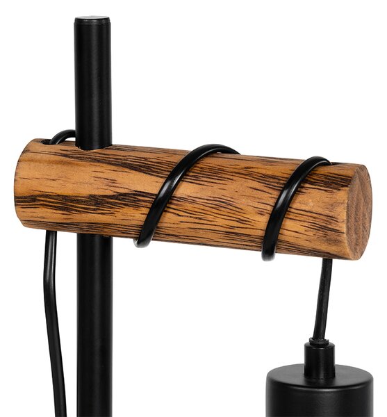 Rustikálna stolná lampa čierna s drevom - Stronk