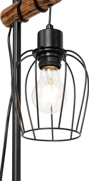 Rustikálna stolná lampa čierna s drevom - Stronk