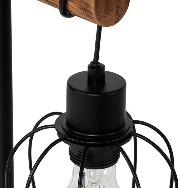 Rustikálna stolná lampa čierna s drevom - Stronk