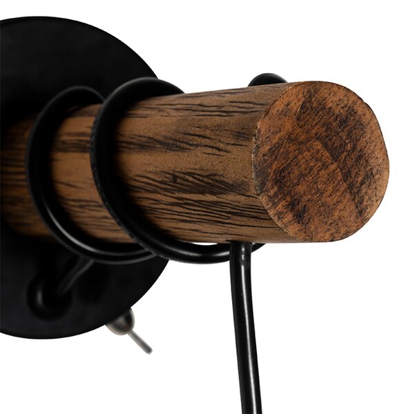 Rustikálna nástenná lampa čierna s drevom - Stronk