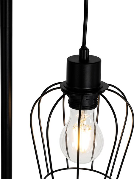 Rustikálna stojaca lampa čierna s drevom 2-svetlo - Stronk