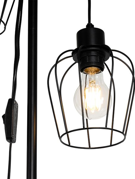 Rustikálna stojaca lampa čierna s drevom 2-svetlo - Stronk